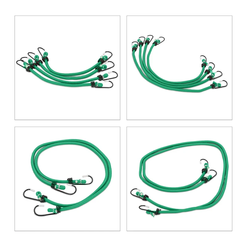 Lot de 12 tendeurs élastiques pour fixer objets voiture vélo 100 x 65 x 50 cm en polypropylène vert 13_0013049