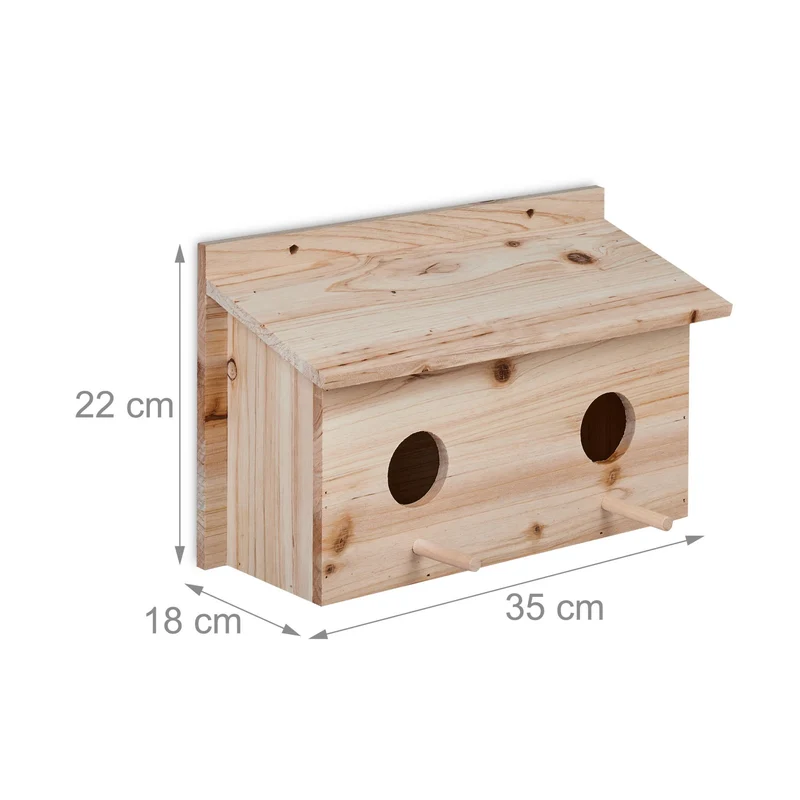 Nichoir pour oiseaux en bois de sapin naturel 20 x 20 x 30 cm abri de nidification 2 perchoirs esthétique 13_0013996