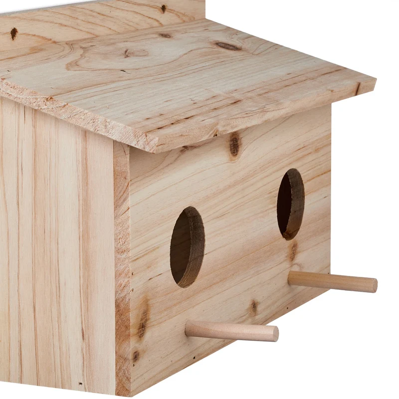 Nichoir pour oiseaux en bois de sapin naturel 20 x 20 x 30 cm abri de nidification 2 perchoirs esthétique 13_0013996