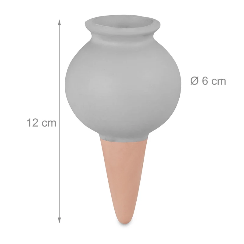 Lot de 4 cônes d'arrosage automatique pour plantes intérieur extérieur 15 x 10 x 10 cm en terre cuite gris 13_0013320