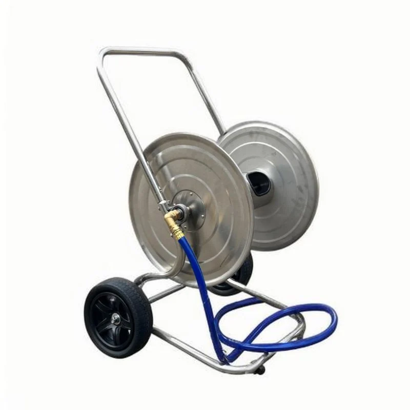 Chariot dévidoir de tuyau d'arrosage mobile avec manivelle 80 x 40 x 40 cm en acier inoxydable argenté 13_0017842