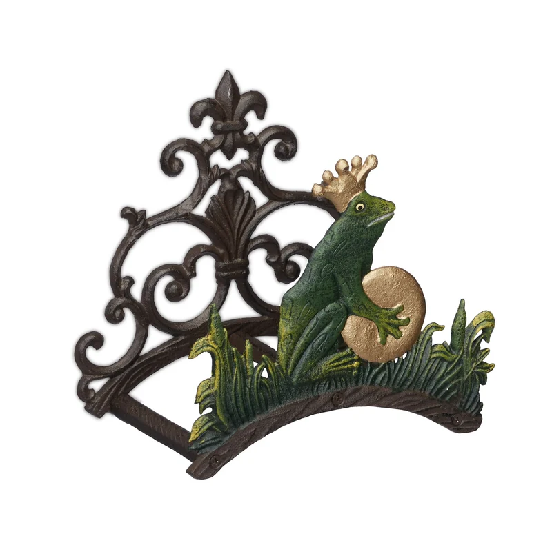 Porte-tuyau antique mural pratique pour jardin 35 x 20 x 15 cm rangement compact en fonte de fer noir 13_0013367
