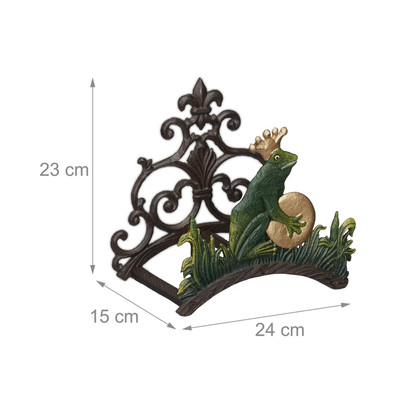 Porte-tuyau antique mural pratique pour jardin 35 x 20 x 15 cm rangement compact en fonte de fer noir 13_0013367