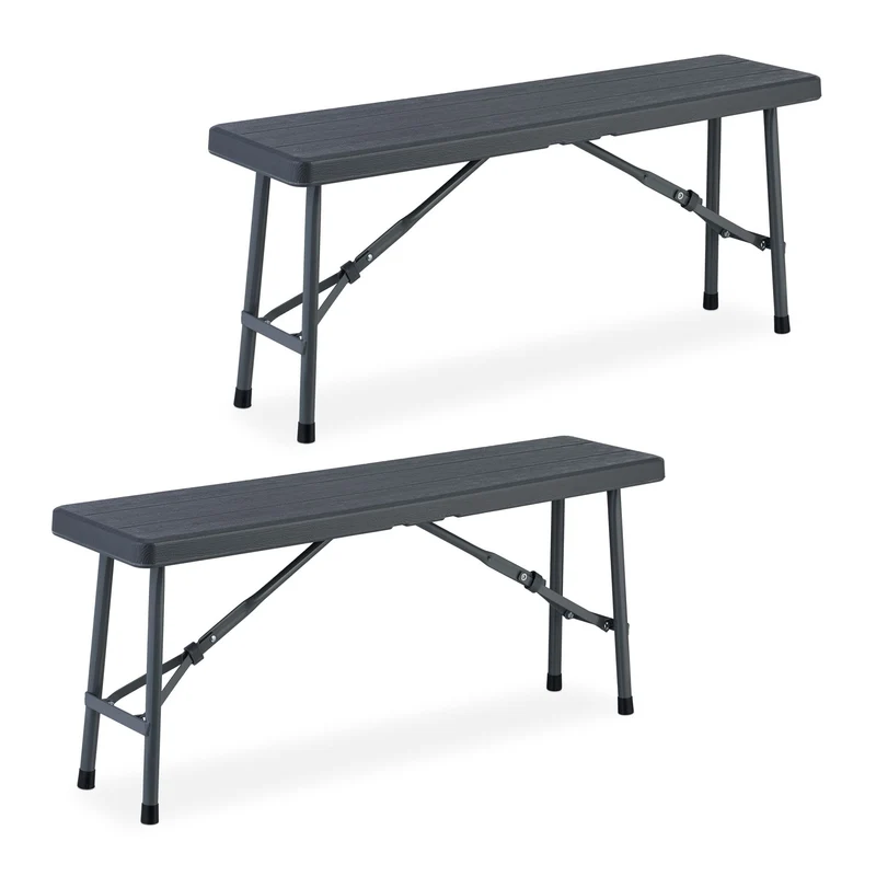 Lot de 2 bancs pliables design pratique balcon jardin 100 x 25 x 42 cm en acier noir 13_0015747