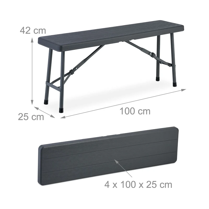 Lot de 2 bancs pliables design pratique balcon jardin 100 x 25 x 42 cm en acier noir 13_0015747