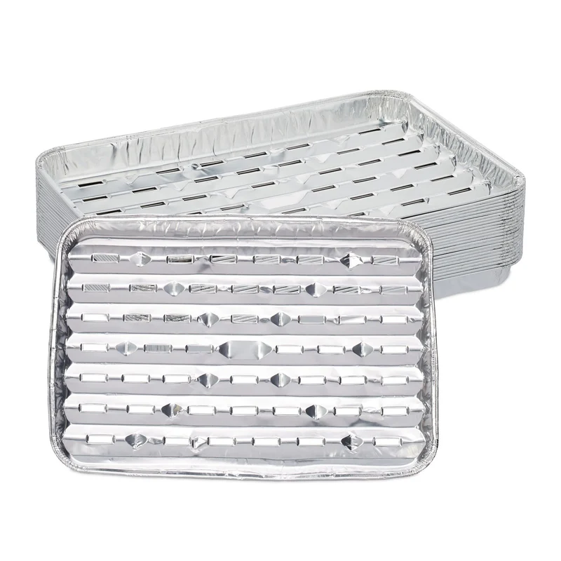 Lot de 25 barquettes alimentaires pratiques pour grillades 25 x 20 x 6 cm en aluminium argenté 13_0012938