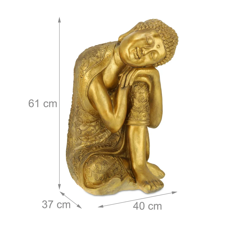 Statue Bouddha jardin décoration ambiance zen feng shui 50 x 30 x 20 cm en polyrésine doré 13_0010577