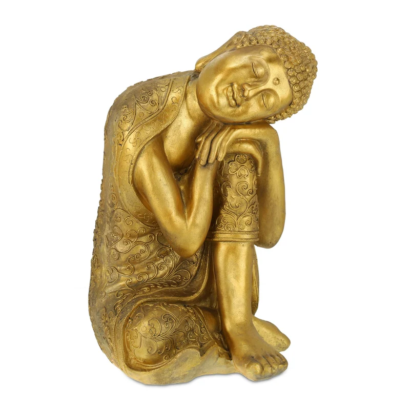 Statue Bouddha jardin décoration ambiance zen feng shui 50 x 30 x 20 cm en polyrésine doré 13_0010577