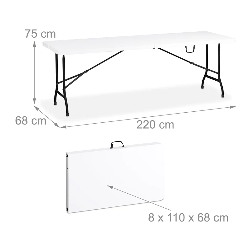 Table de jardin pliante rectangulaire 180 x 75 x 74 cm facile à transporter pour 8 personnes en plastique blanc 13_0015815