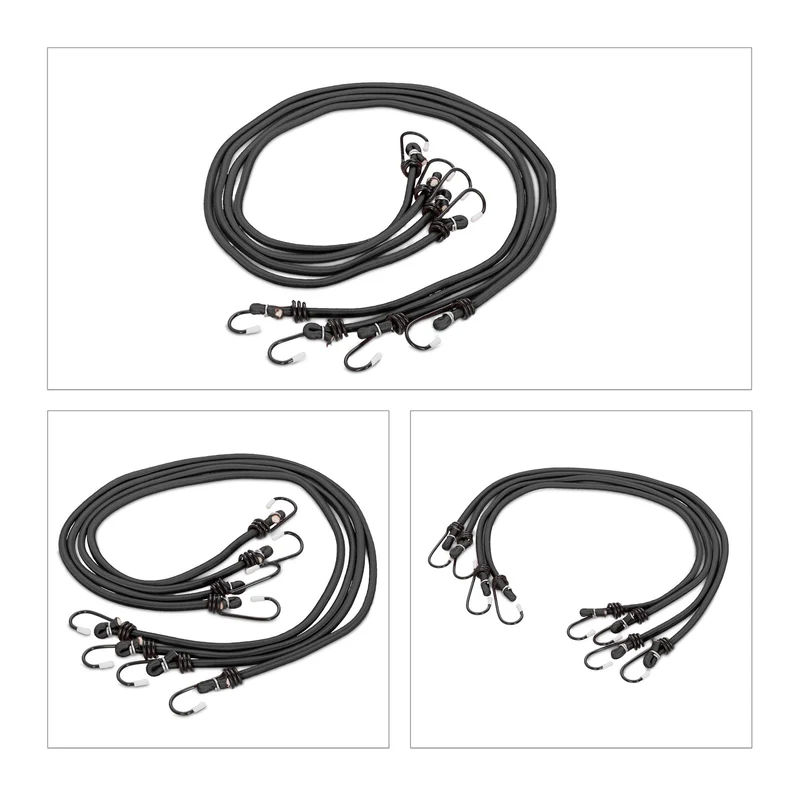 Lot de 24 tendeurs élastiques noir 5 tailles fixations pratiques pour route et camping en caoutchouc noir 13_0013053