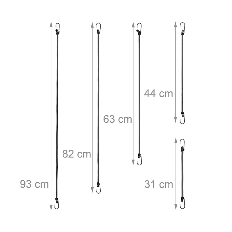 Lot de 24 tendeurs élastiques noir 5 tailles fixations pratiques pour route et camping en caoutchouc noir 13_0013053