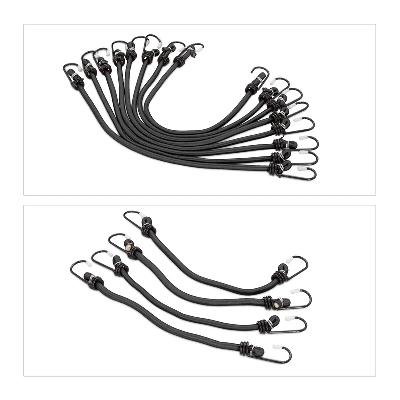 Lot de 24 tendeurs élastiques noir 5 tailles fixations pratiques pour route et camping en caoutchouc noir 13_0013053