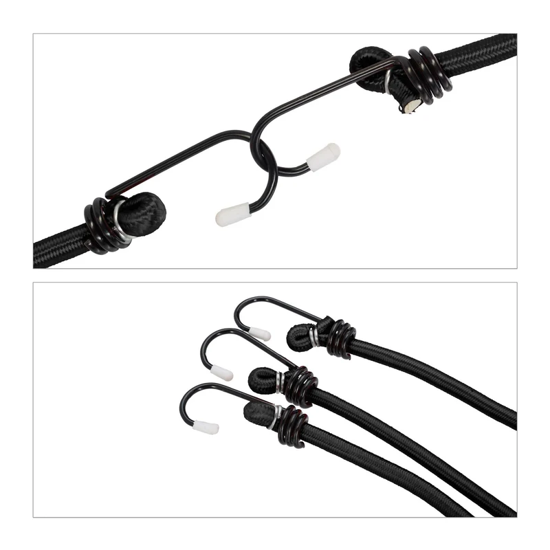 Lot de 24 tendeurs élastiques noir 5 tailles fixations pratiques pour route et camping en caoutchouc noir 13_0013053