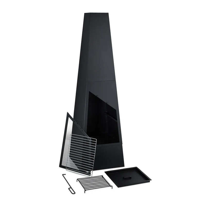 Cheminée de jardin grill fonctionnelle déco extérieure 135 x 40 x 40 cm en métal noir 13_0010906