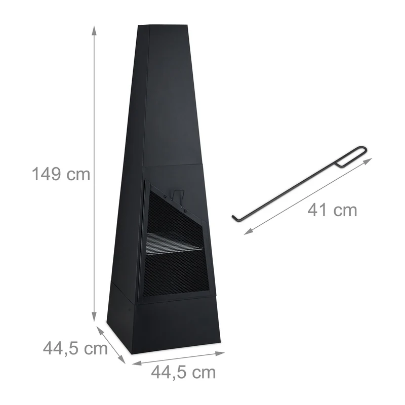Cheminée de jardin grill fonctionnelle déco extérieure 135 x 40 x 40 cm en métal noir 13_0010906