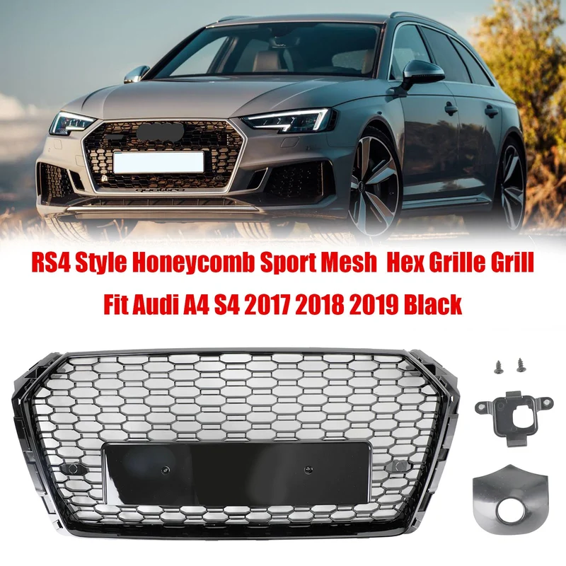 Grille de Calandre Hexagonale Style RS4 Noir pour Audi A4 S4 B9 2018-2019