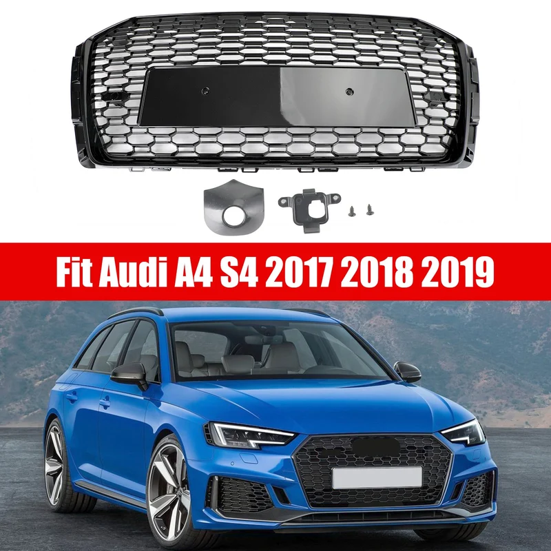 Grille de Calandre Hexagonale Style RS4 Noir pour Audi A4 S4 B9 2018-2019