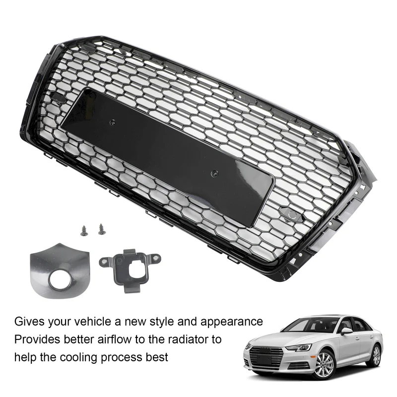 Grille de Calandre Hexagonale Style RS4 Noir pour Audi A4 S4 B9 2018-2019