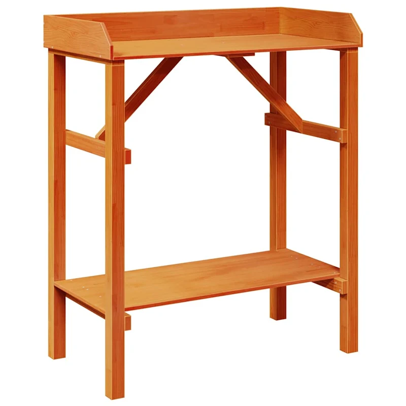 Table de rempotage moderne rectangulaire avec étagère 75 x 40 x 90 cm en bois de pin massif marron 02_0056706