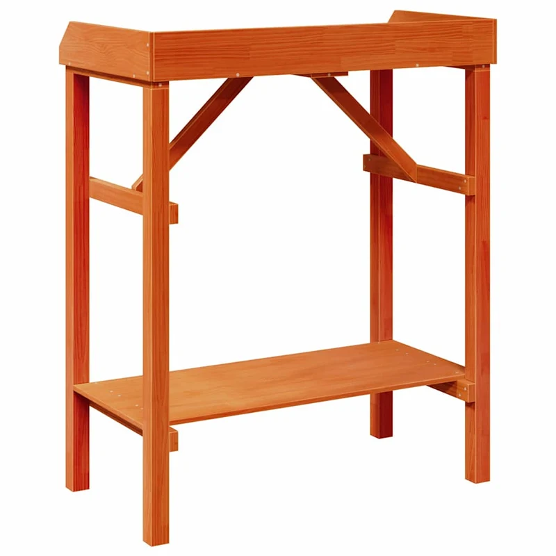 Table de rempotage moderne rectangulaire avec étagère 75 x 40 x 90 cm en bois de pin massif marron 02_0056706
