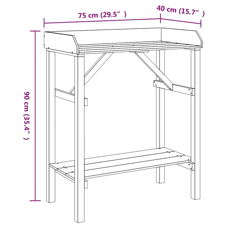 Table de rempotage moderne rectangulaire avec étagère 75 x 40 x 90 cm en bois de pin massif marron 02_0056706