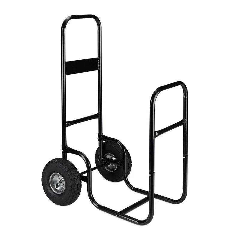 Chariot à bûches pratique pour transport et rangement 90 x 40 x 40 cm en acier noir 13_0010975