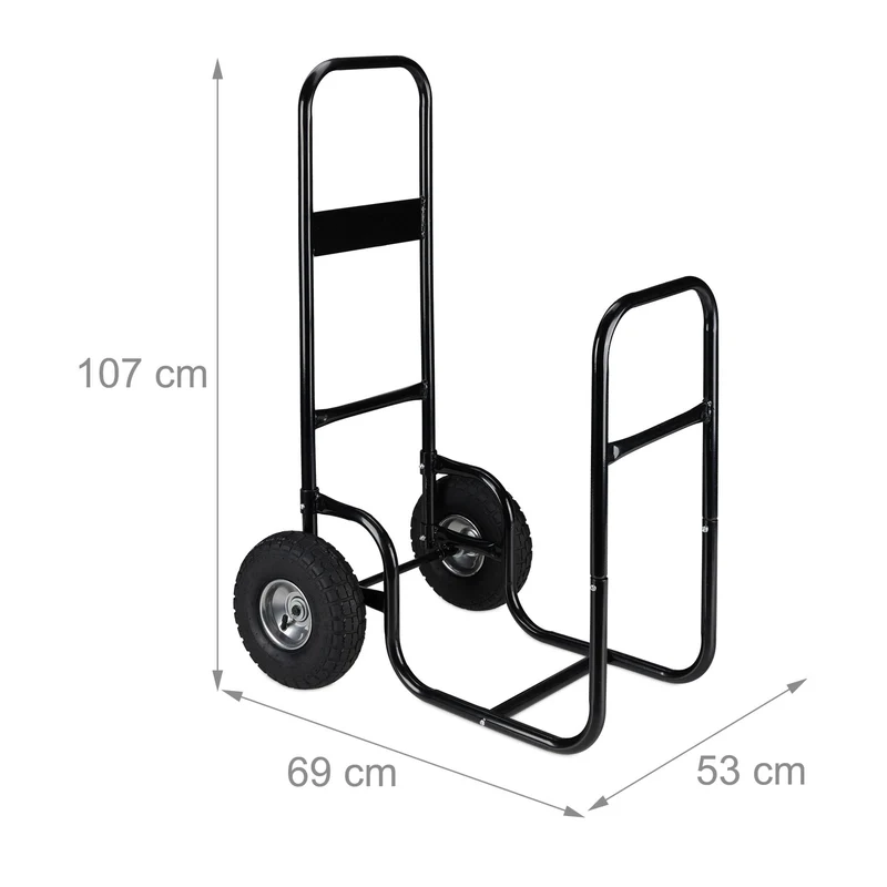 Chariot à bûches pratique pour transport et rangement 90 x 40 x 40 cm en acier noir 13_0010975