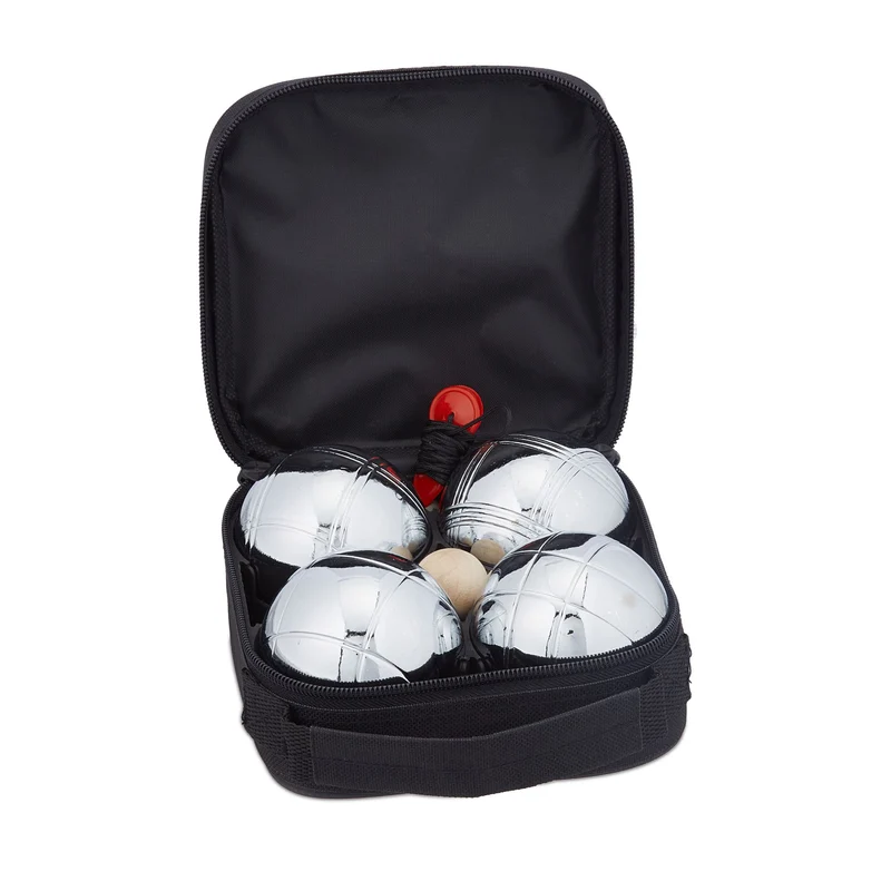 Lot de quatre boules de pétanque classiques pour jardin extérieur 7,5 cm en acier argenté 13_0011977