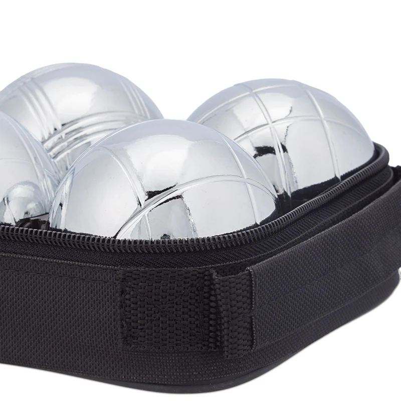 Lot de quatre boules de pétanque classiques pour jardin extérieur 7,5 cm en acier argenté 13_0011977