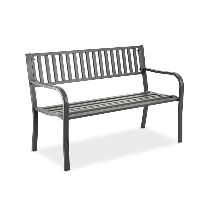 Banc de jardin classique confortable 127,5 x 59,5 x 82 cm pour 2 personnes en métal gris 13_0017466