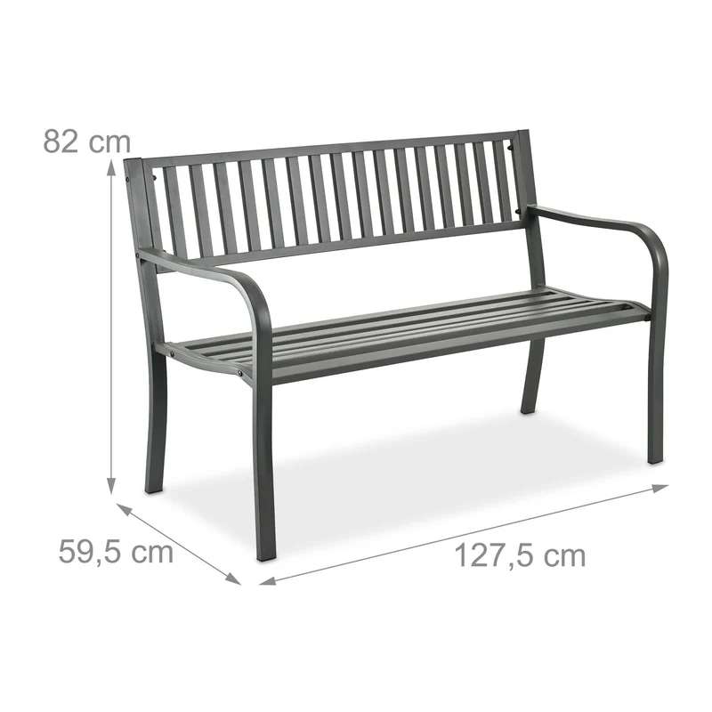 Banc de jardin classique confortable 127,5 x 59,5 x 82 cm pour 2 personnes en métal gris 13_0017466