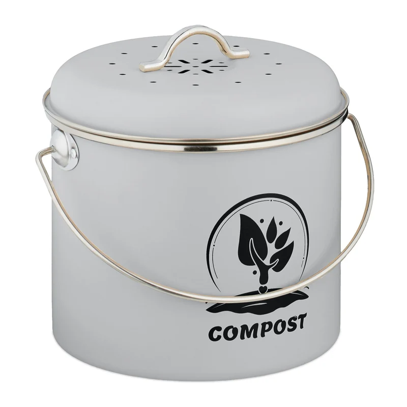 Seau à compost pour cuisine 20 x 22 x 19 cm circulation de l'air design rustique en fer blanc 13_0017217