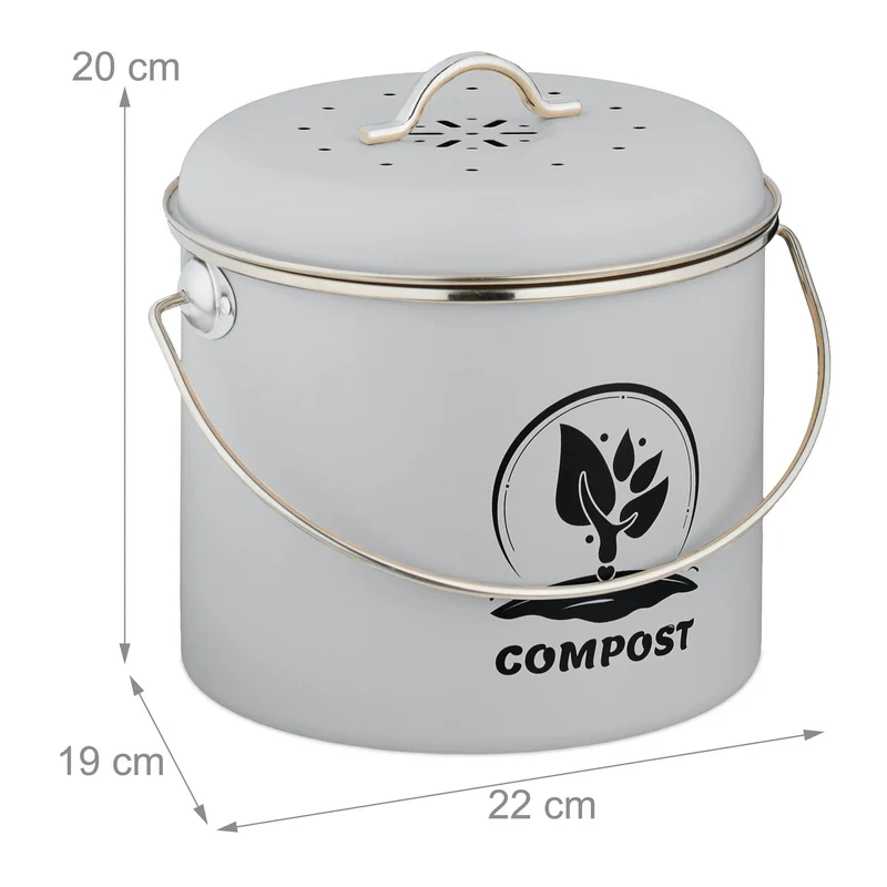 Seau à compost pour cuisine 20 x 22 x 19 cm circulation de l'air design rustique en fer blanc 13_0017217