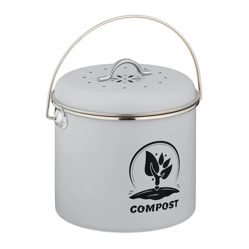 Seau à compost pour cuisine 20 x 22 x 19 cm circulation de l'air design rustique en fer blanc 13_0017217