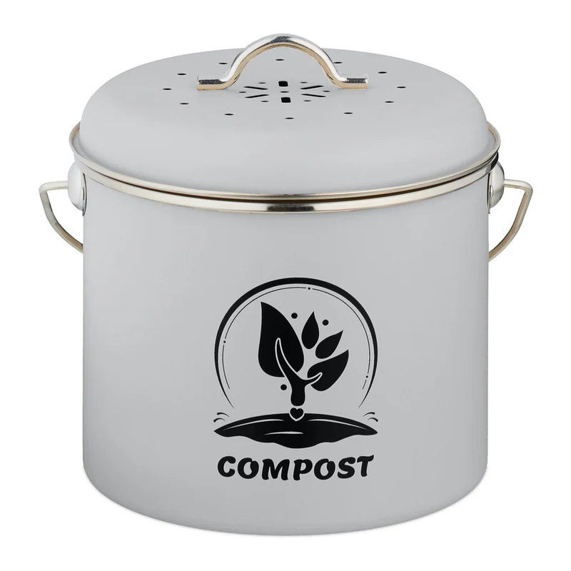 Seau à compost pour cuisine 20 x 22 x 19 cm circulation de l'air design rustique en fer blanc 13_0017217