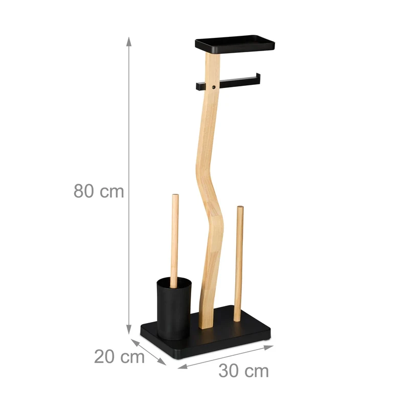 Serviteur WC à poser porte-rouleau et porte-brosse 80 x 30 x 20 cm en fer noir 13_0016673