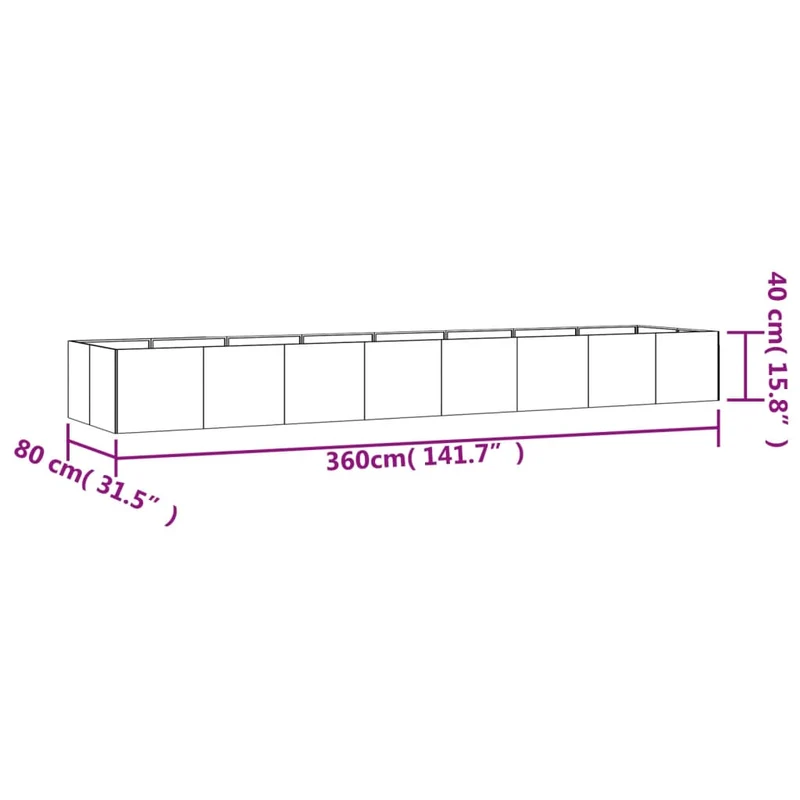 Jardinière bac lit surélevé plantes fleurs terrasse jardin de jardin 360 x 80 x 40 cm acier corten marron 02_0039441