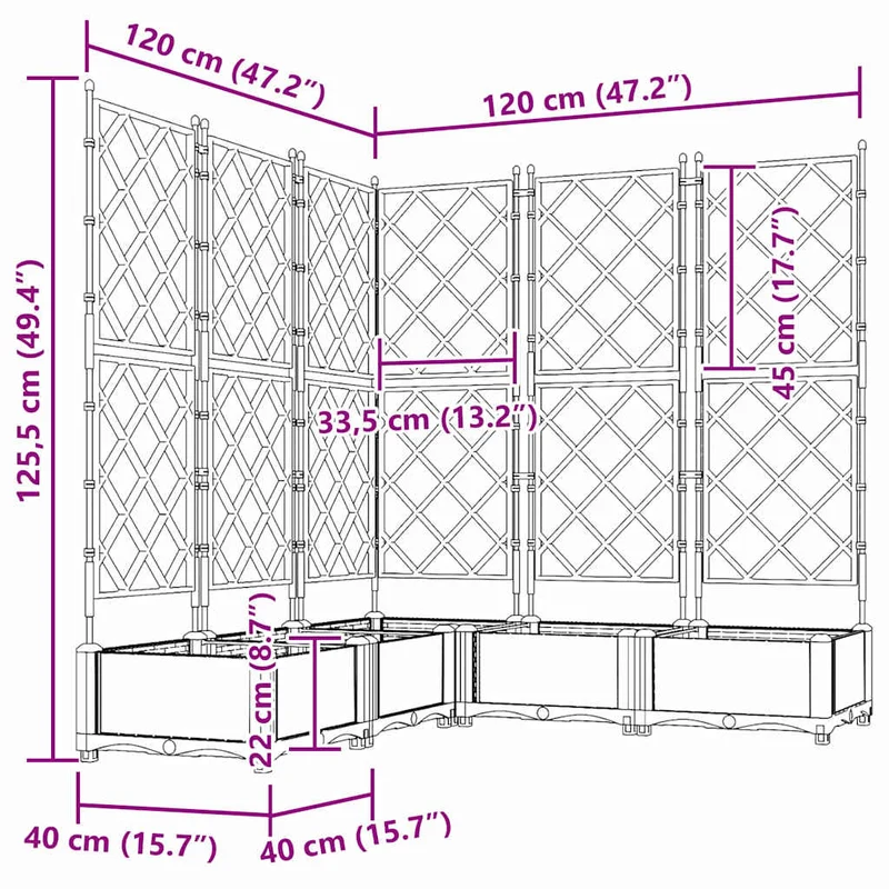 Lot de 5 cache-pots de jardin extérieur modernes 120 x 120 x 125,5 cm en acier noir 02_0058540
