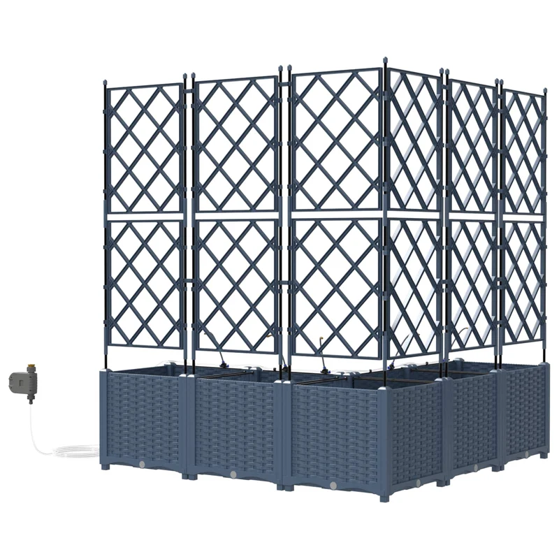 Lot de 2 cache-pots de jardin avec irrigation moderne 120 x 120 x 142 cm en acier gris 02_0058566
