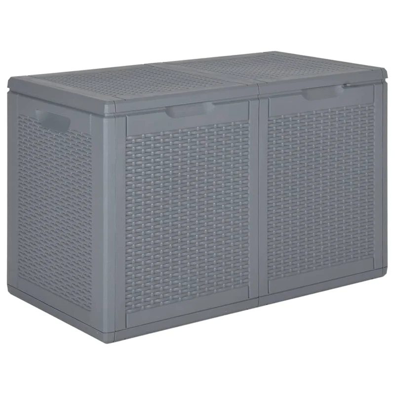 Coffre boîte meuble de jardin rangement PP rotin 180 litres gris 02_0013090