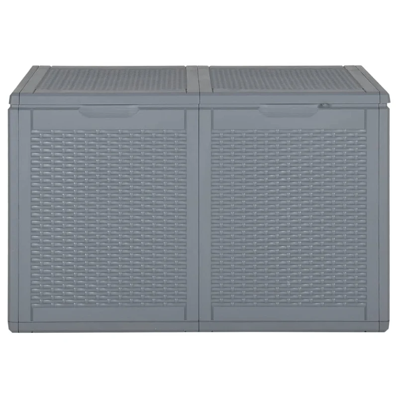Coffre boîte meuble de jardin rangement PP rotin 180 litres gris 02_0013090