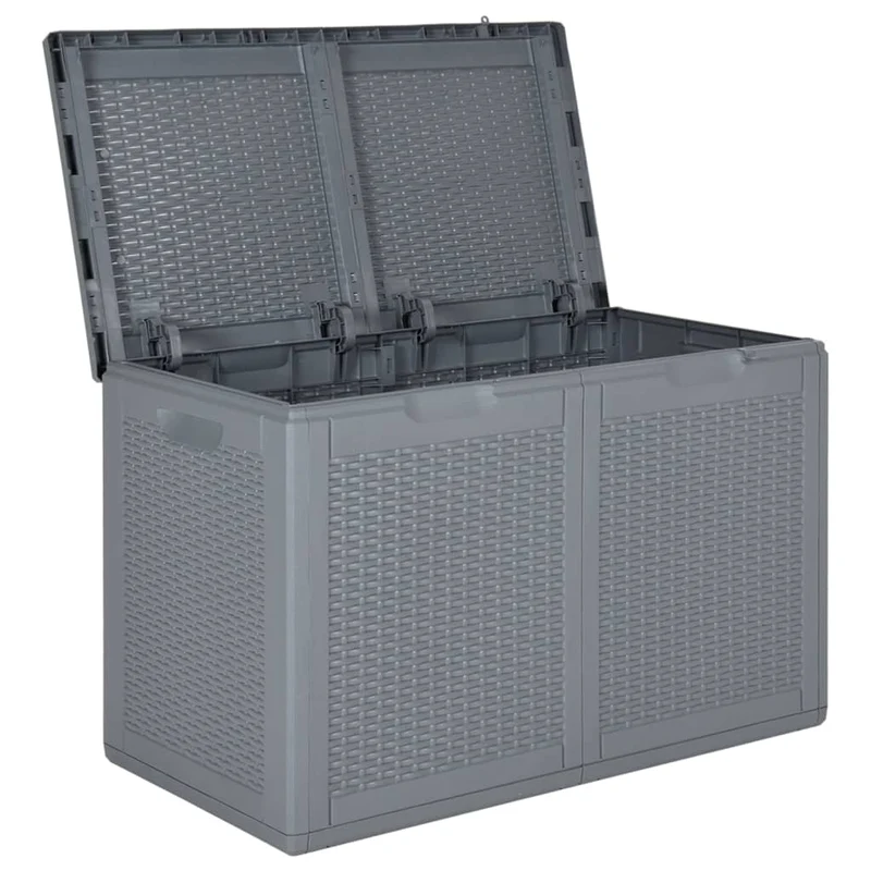 Coffre boîte meuble de jardin rangement PP rotin 180 litres gris 02_0013090