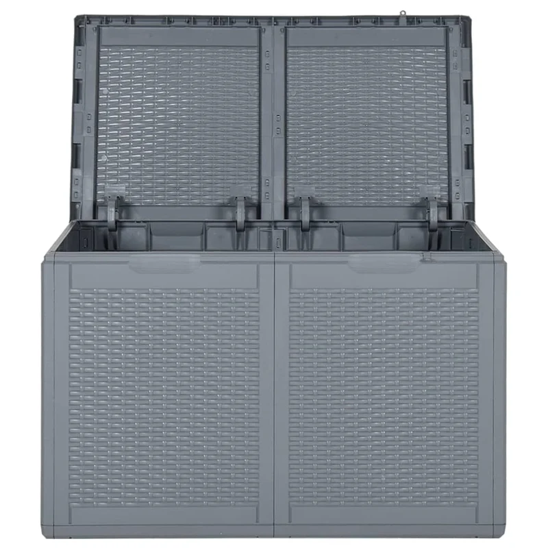 Coffre boîte meuble de jardin rangement PP rotin 180 litres gris 02_0013090