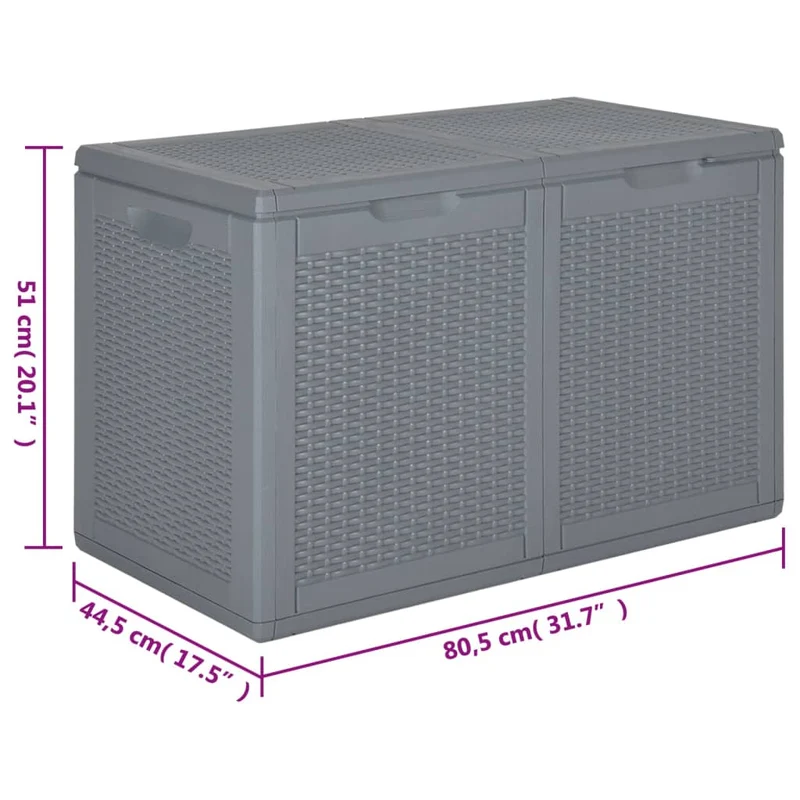 Coffre boîte meuble de jardin rangement PP rotin 180 litres gris 02_0013090