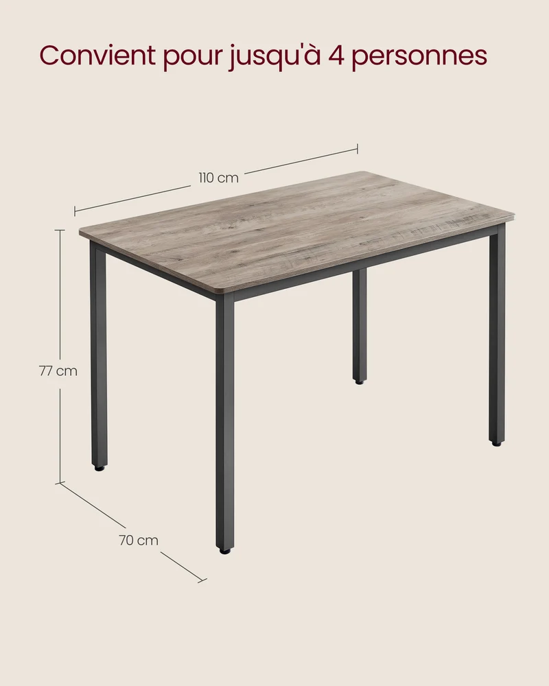 Table de bar table de cuisine 70 x 110 x 77 cm table à manger pour 4 personnes table de salon bureau pour salle à manger cuisine style industriel gris 12_0007580