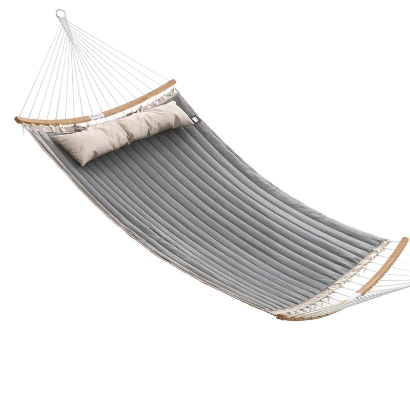 Hamac double rembourré avec barres de protection incurvées amovibles en bambou avec oreiller tissu oxford 200 x 140 cm charge 225 kg gris 12_0005310