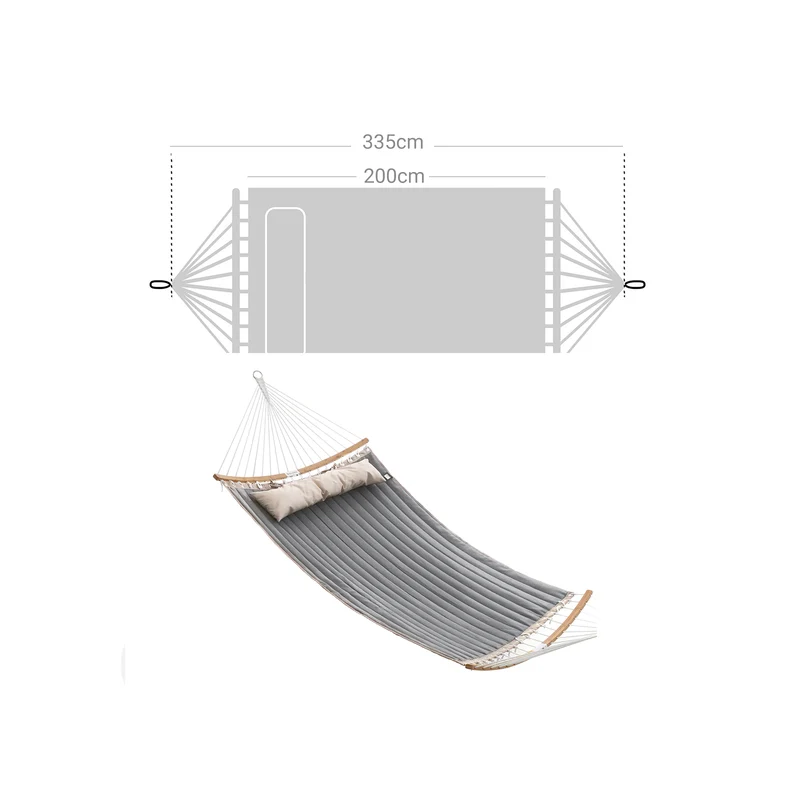 Hamac double rembourré avec barres de protection incurvées amovibles en bambou avec oreiller tissu oxford 200 x 140 cm charge 225 kg gris 12_0005310