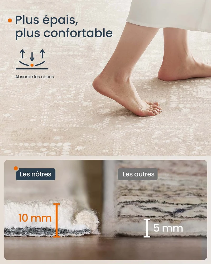 Tapis décoratif tapis de chambre 160 x 230 cm tapis de salon tapis antidérapant pour salon lavable en machine style bohème beige sable 12_0006096