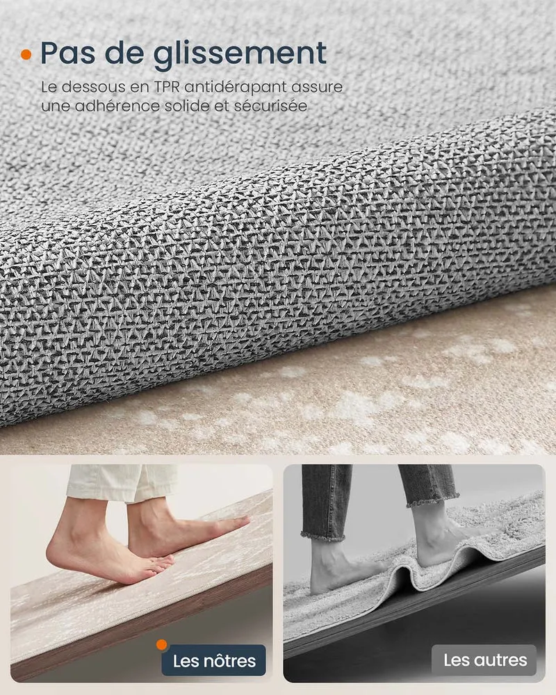Tapis décoratif tapis de chambre 160 x 230 cm tapis de salon tapis antidérapant pour salon lavable en machine style bohème beige sable 12_0006096