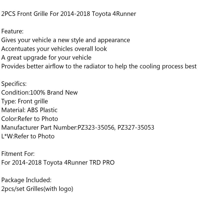 Grille Avant TRD Pro Toyota 4Runner Noir Mat 2014-2019